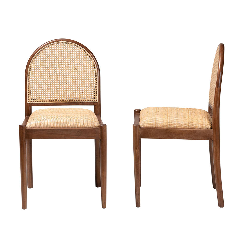 bali & pari - Maryland Set of 2 Dining Chairs in Natural/Walnut Brown - Maryland-Wood/Rattan-DC view 3