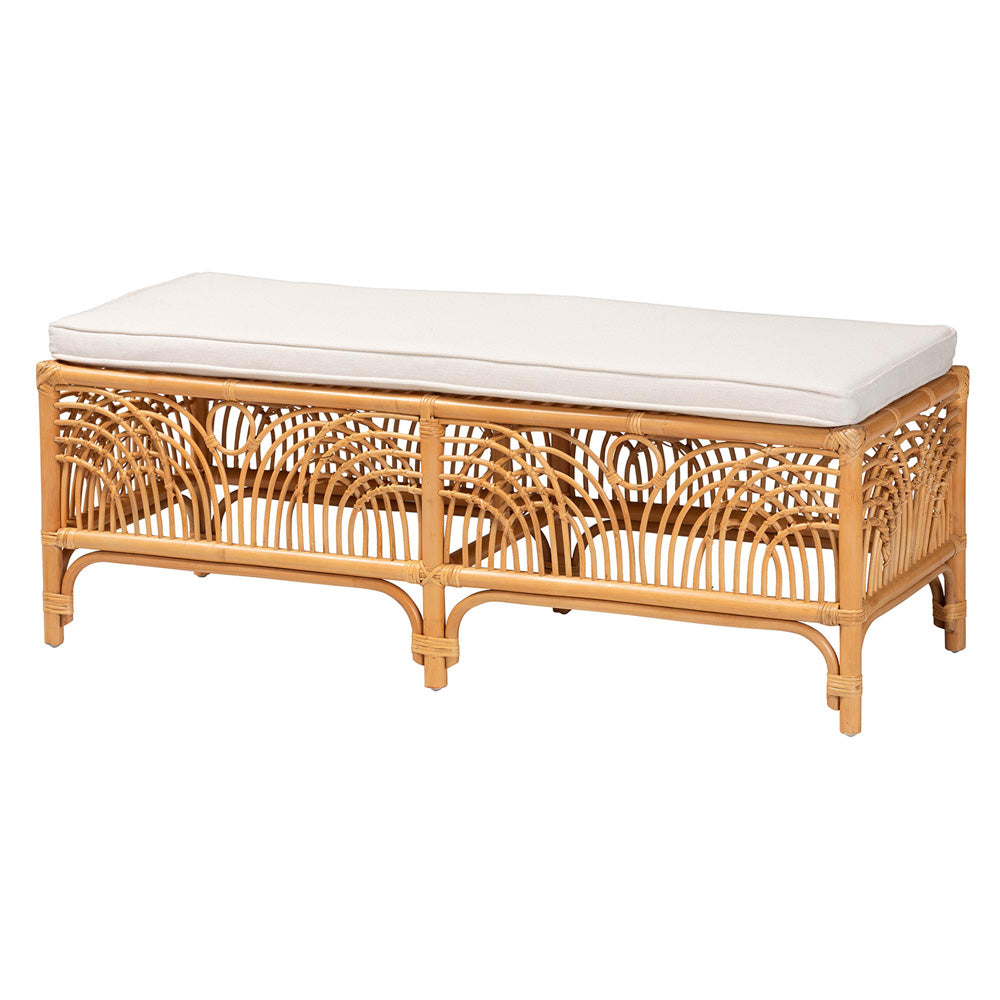 bali & pari - Materra Bench in White/Light Honey - Materra-Light Honey Ratttan-Bench view 1