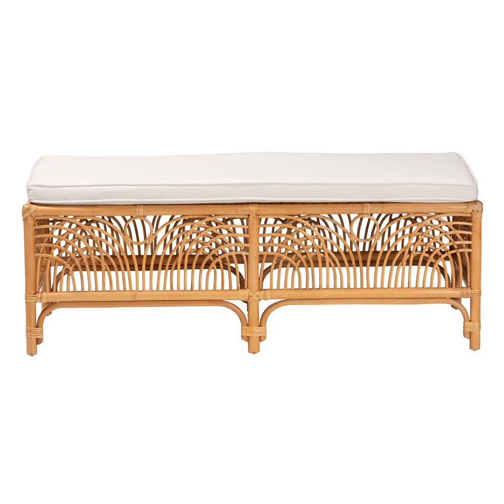 bali & pari - Materra Bench in White/Light Honey - Materra-Light Honey Ratttan-Bench view 2