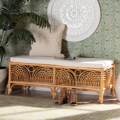 bali & pari - Materra Bench in White/Light Honey - Materra-Light Honey Ratttan-Bench view 7