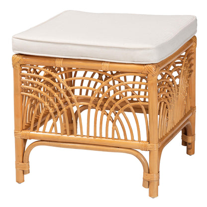bali & pari - Materra Footstool in White/Light Honey - Materra-Light Honey Ratttan-Stool view 1