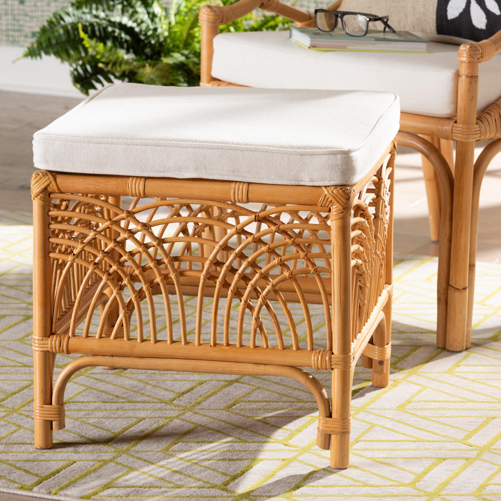 bali & pari - Materra Footstool in White/Light Honey - Materra-Light Honey Ratttan-Stool view 6
