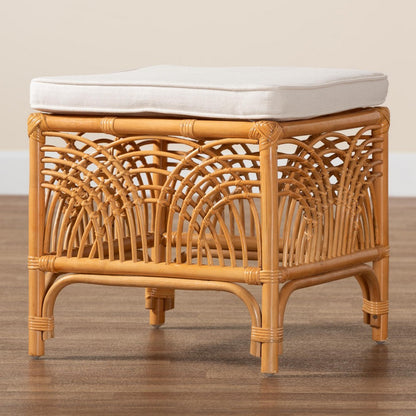 bali & pari - Materra Footstool in White/Light Honey - Materra-Light Honey Ratttan-Stool view 7