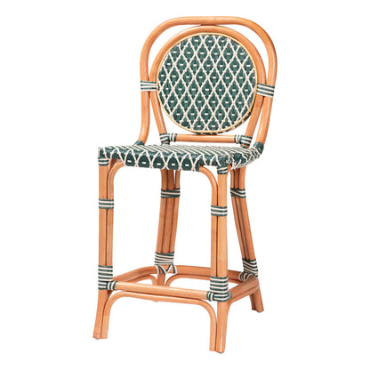 bali & pari - Mattie Counter Stool in Natural Brown/Green/White - Mattie-Rattan-Green/White-No Arm-CS view 1