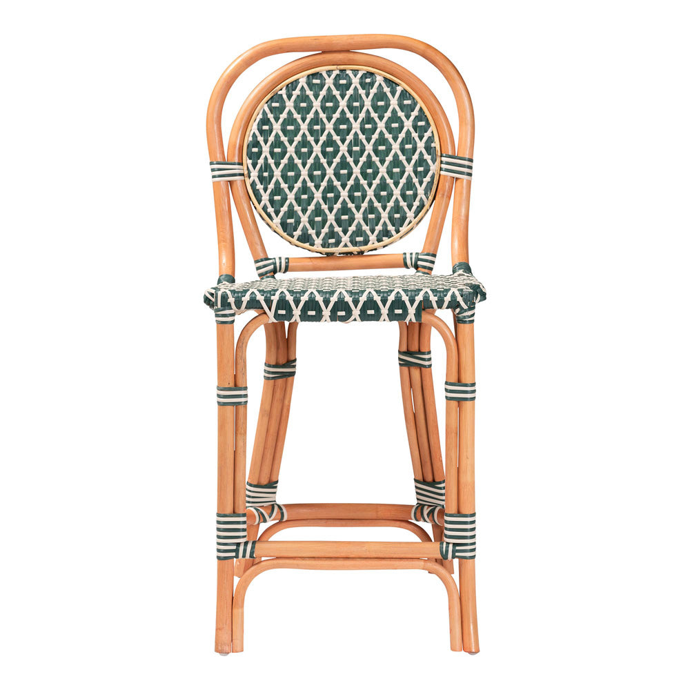 bali & pari - Mattie Counter Stool in Natural Brown/Green/White - Mattie-Rattan-Green/White-No Arm-CS view 2