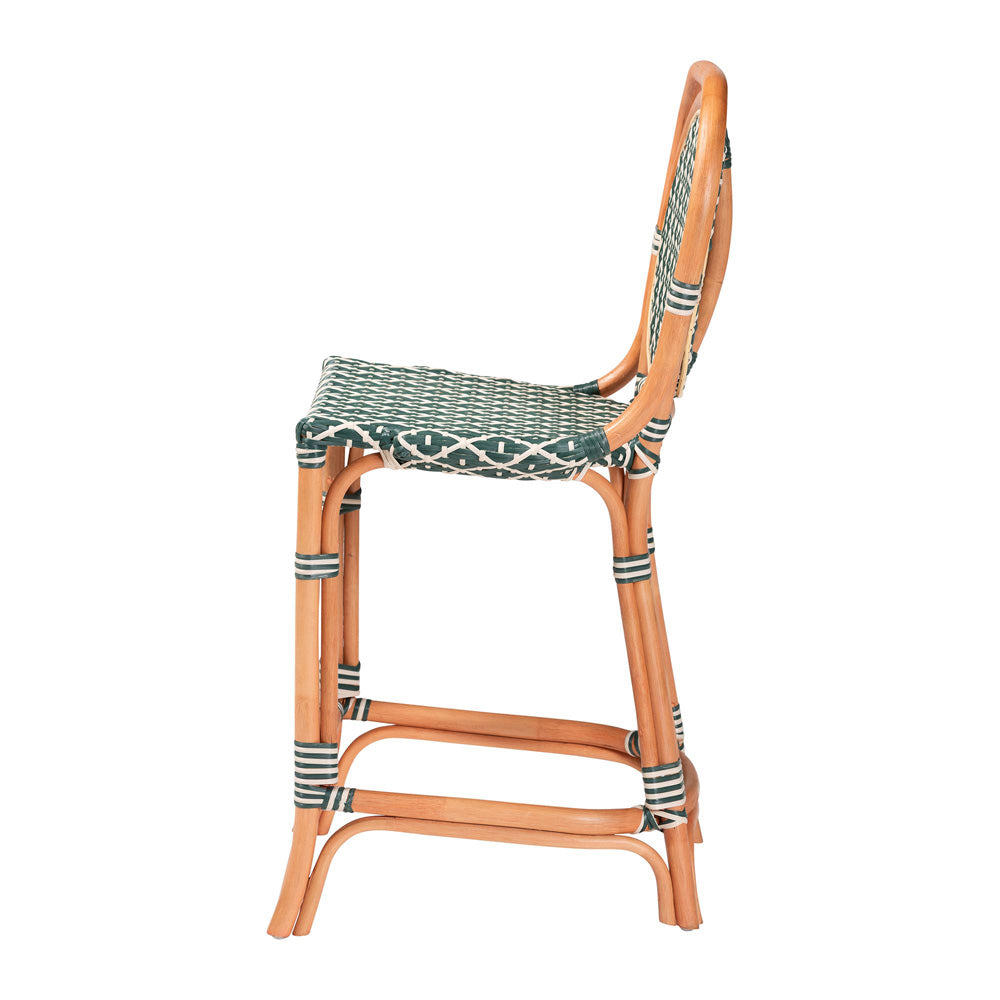 bali & pari - Mattie Counter Stool in Natural Brown/Green/White - Mattie-Rattan-Green/White-No Arm-CS view 3