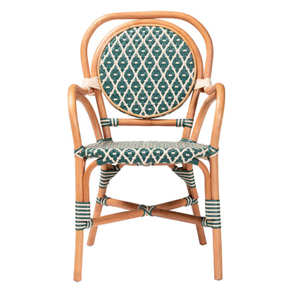 bali & pari - Mattie Dining Chair in Natural Brown/Green/White - Mattie-Rattan-Green/White-Arm-DC view 2
