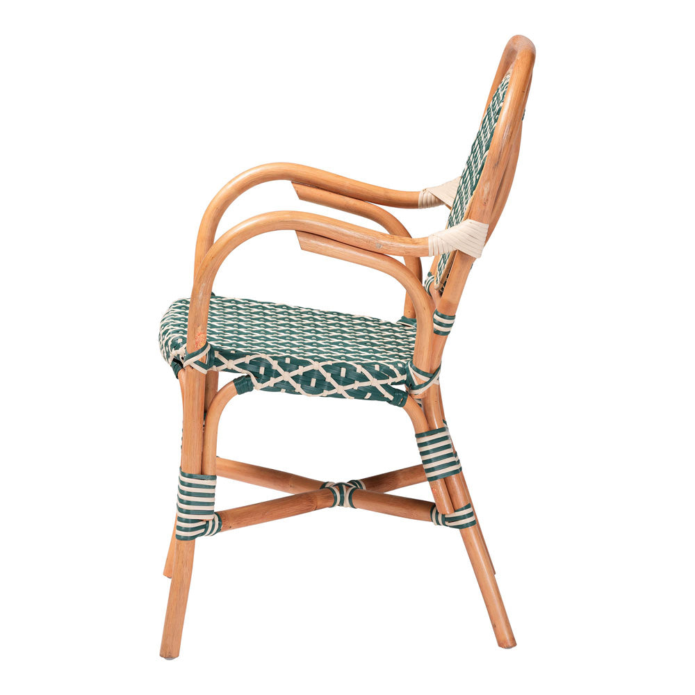 bali & pari - Mattie Dining Chair in Natural Brown/Green/White - Mattie-Rattan-Green/White-Arm-DC view 3