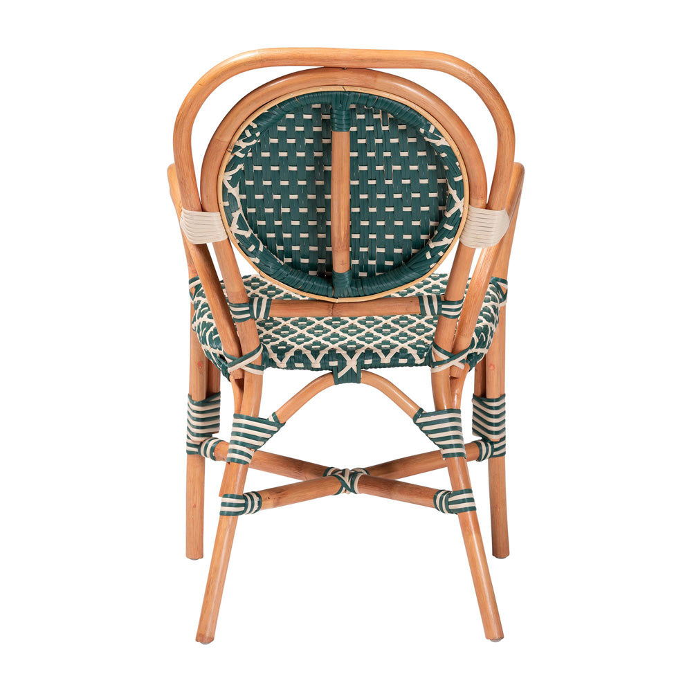 bali & pari - Mattie Dining Chair in Natural Brown/Green/White - Mattie-Rattan-Green/White-Arm-DC view 4
