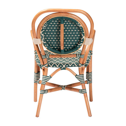 bali & pari - Mattie Dining Chair in Natural Brown/Green/White - Mattie-Rattan-Green/White-Arm-DC view 4
