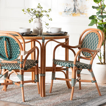 bali & pari - Mattie Dining Chair in Natural Brown/Green/White - Mattie-Rattan-Green/White-Arm-DC view 8