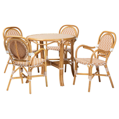 bali & pari - Mattie Dining Set in Natural Brown/Beige/White - Mattie-Rattan-Beige/White-5PC Dining Set view 1