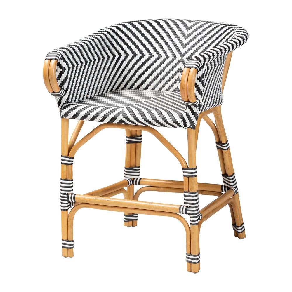 bali & pari - Max Counter Stool in Natural Brown/Black/White - Max-Rattan-Black/White/Natural-Arm-CS view 1