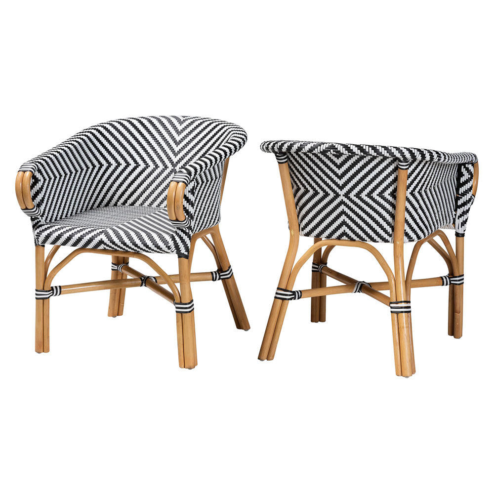 bali & pari - Max Set of 2 Dining Chairs in Natural Brown/Black/White - Max-Rattan-Black/White/Natural-Arm-DC view 1