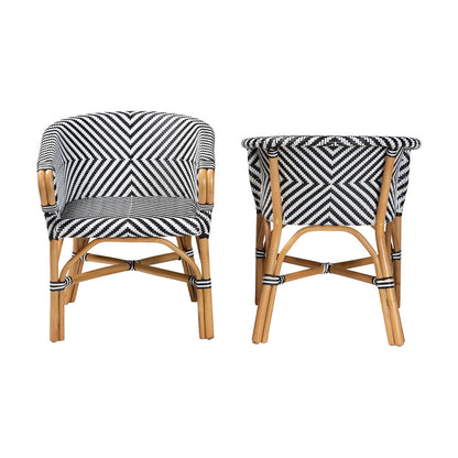 bali & pari - Max Set of 2 Dining Chairs in Natural Brown/Black/White - Max-Rattan-Black/White/Natural-Arm-DC view 2