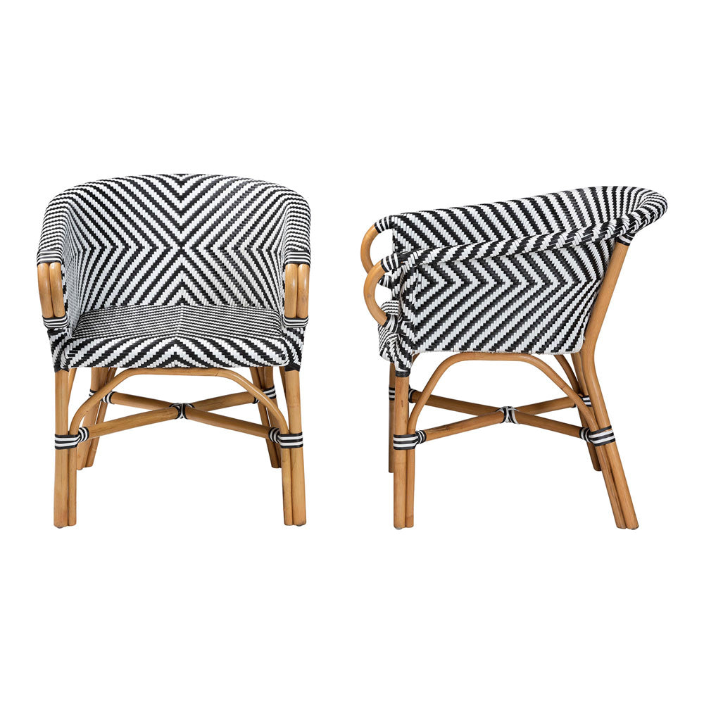 bali & pari - Max Set of 2 Dining Chairs in Natural Brown/Black/White - Max-Rattan-Black/White/Natural-Arm-DC view 3