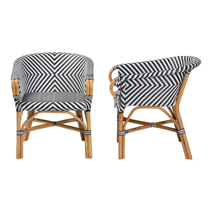 bali & pari - Max Set of 2 Dining Chairs in Natural Brown/Black/White - Max-Rattan-Black/White/Natural-Arm-DC view 3