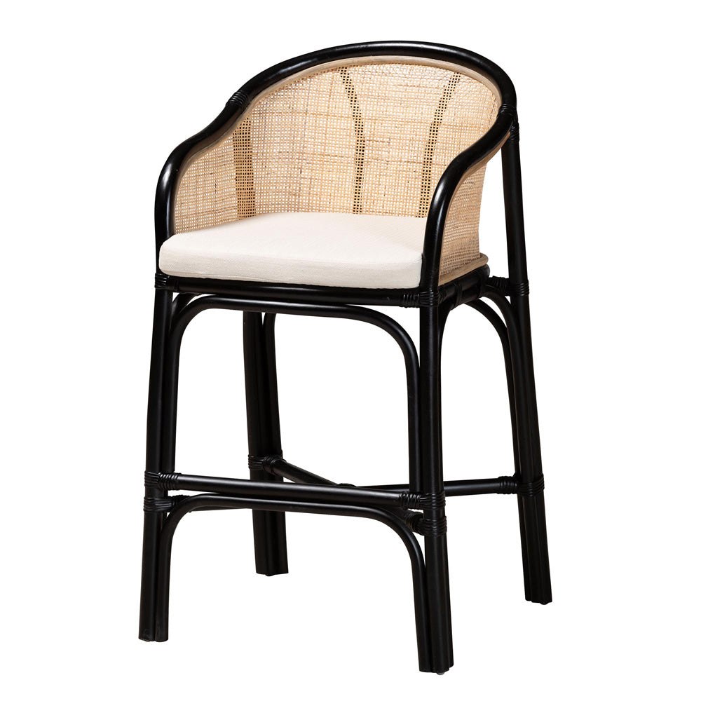 bali & pari  - Miranda Counter Stool in White/Natural Brown/Black - Miranda-Rattan-CS view 1