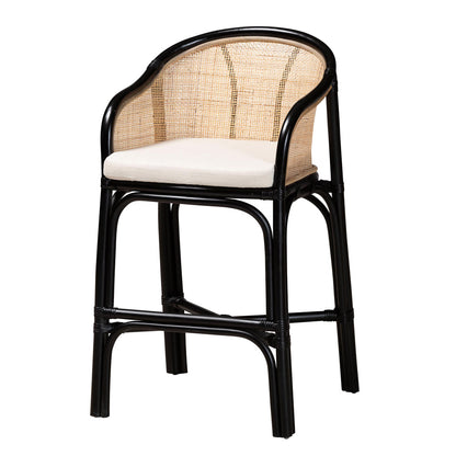 bali & pari  - Miranda Counter Stool in White/Natural Brown/Black - Miranda-Rattan-CS view 1
