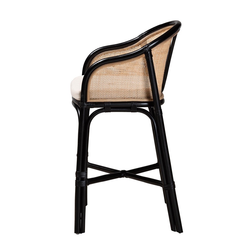 bali & pari  - Miranda Counter Stool in White/Natural Brown/Black - Miranda-Rattan-CS view 3