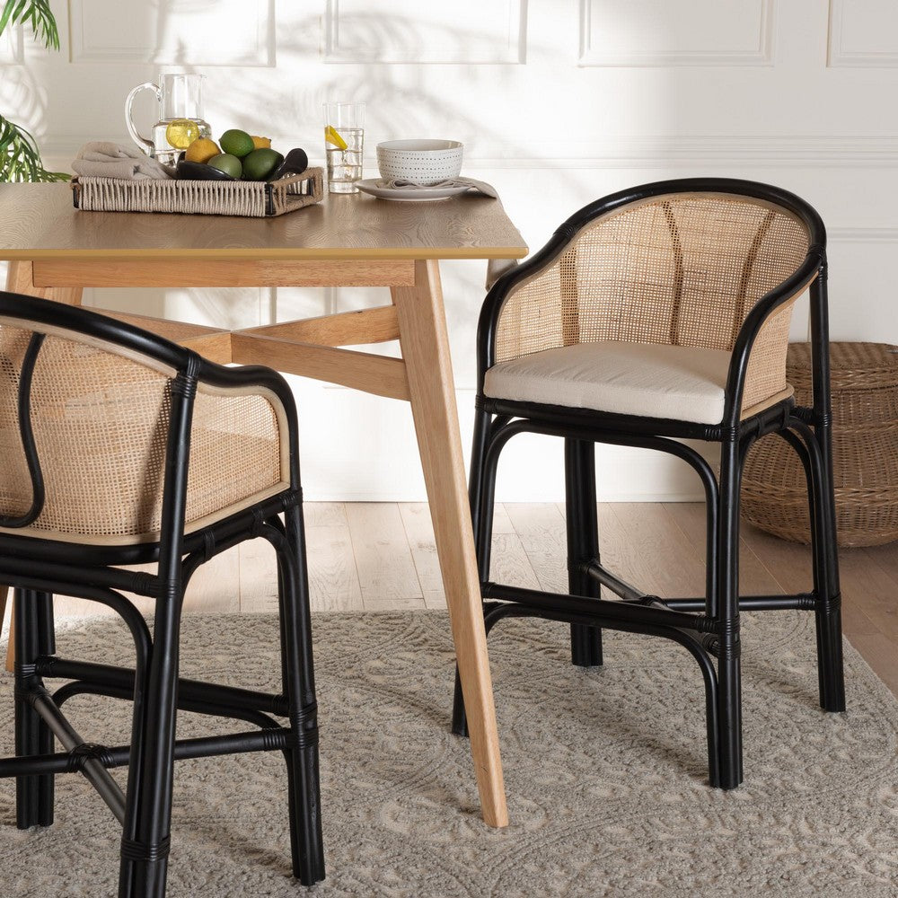 bali & pari  - Miranda Counter Stool in White/Natural Brown/Black - Miranda-Rattan-CS view 8