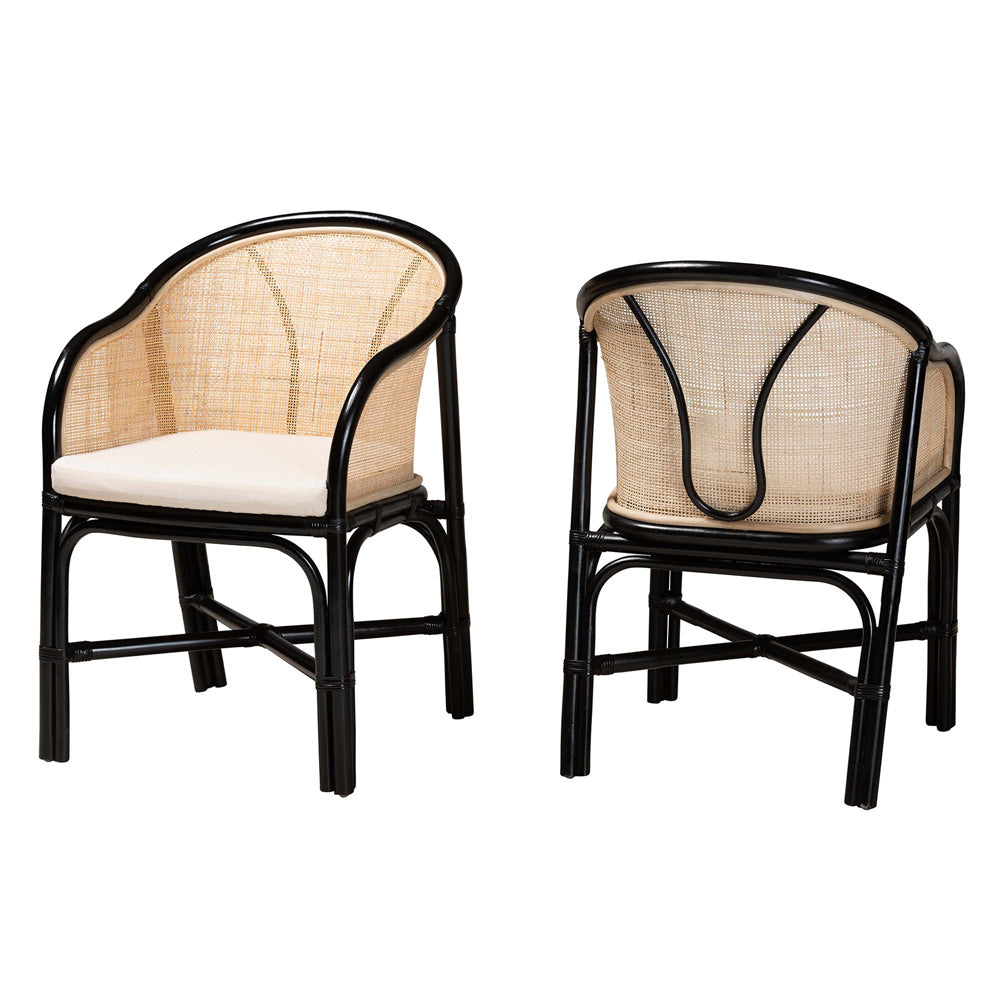 bali & pari - Miranda Set of 2 Dining Chairs in White/Natural Brown/Black - Miranda-Rattan-DC view 1
