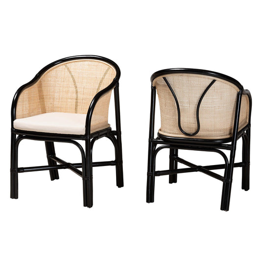 bali & pari - Miranda Set of 2 Dining Chairs in White/Natural Brown/Black - Miranda-Rattan-DC view 1