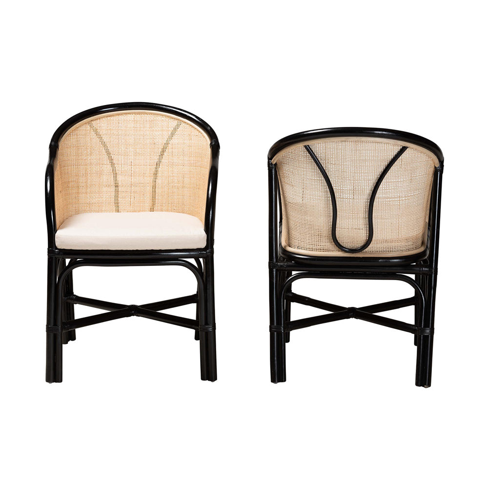 bali & pari - Miranda Set of 2 Dining Chairs in White/Natural Brown/Black - Miranda-Rattan-DC view 2