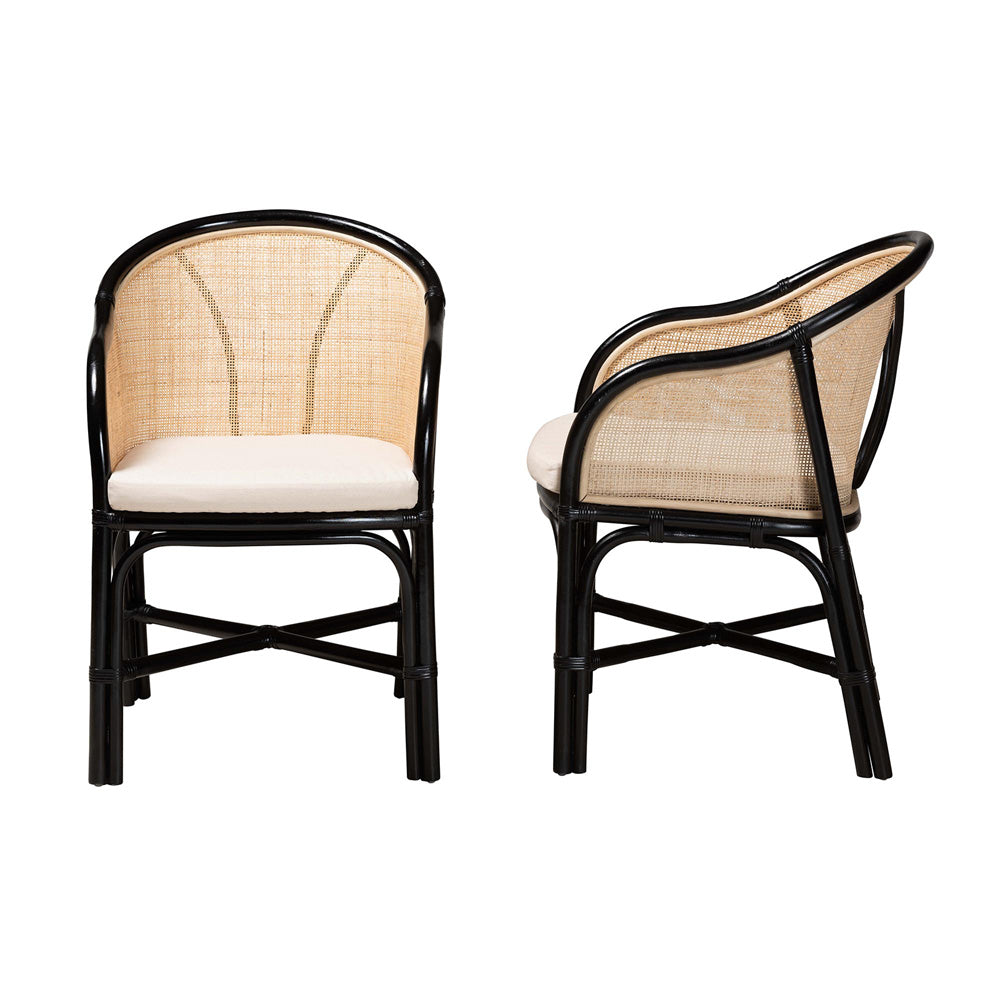 bali & pari - Miranda Set of 2 Dining Chairs in White/Natural Brown/Black - Miranda-Rattan-DC view 3
