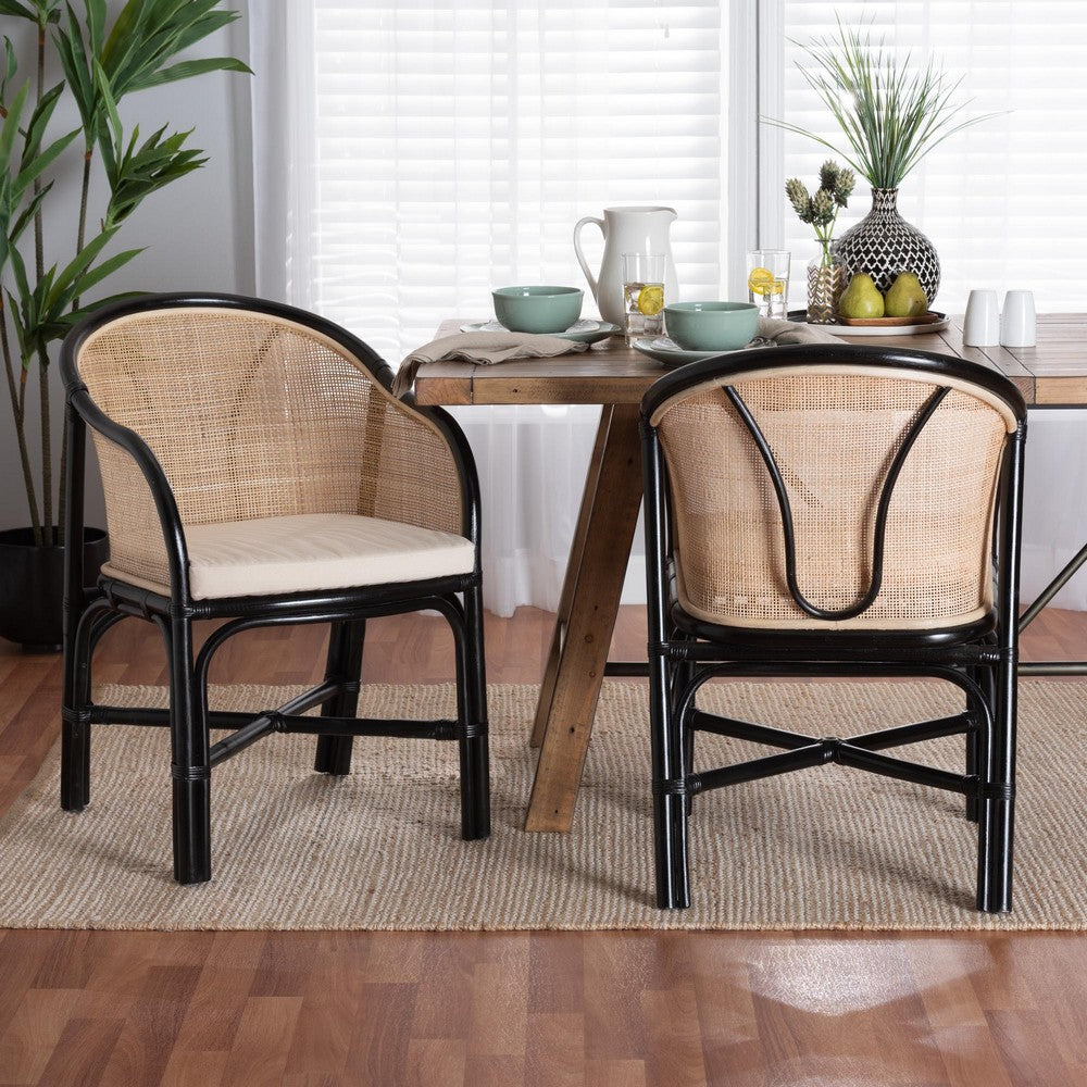 bali & pari - Miranda Set of 2 Dining Chairs in White/Natural Brown/Black - Miranda-Rattan-DC view 7