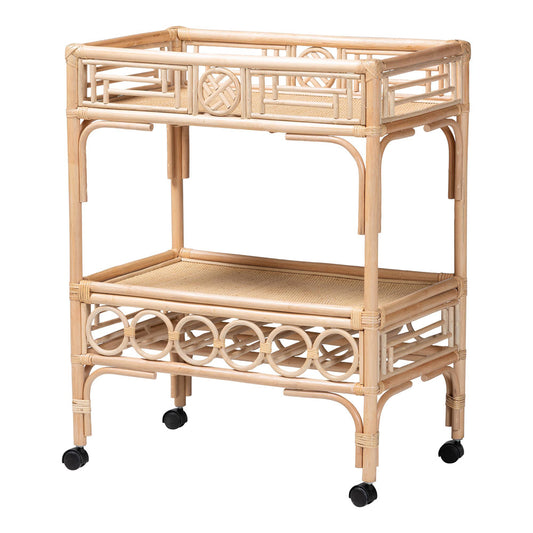 bali & pari - Molina Wine Cart in Natural Brown/Black - WS195-Natural-Rattan-Cart view 1