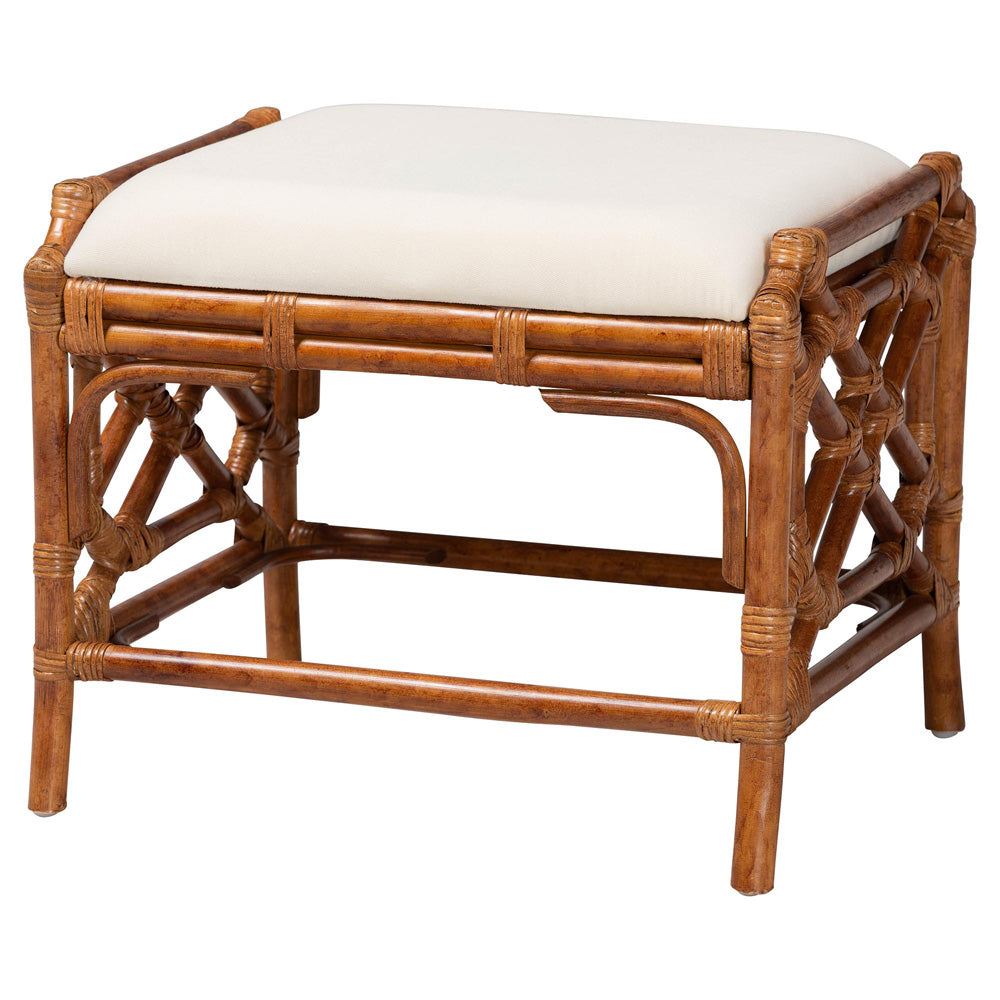 bali & pari - Morley Ottoman in Marbled Tortoise Brown/White - WS192-Tortoise Cushion-Rattan-Stool view 1