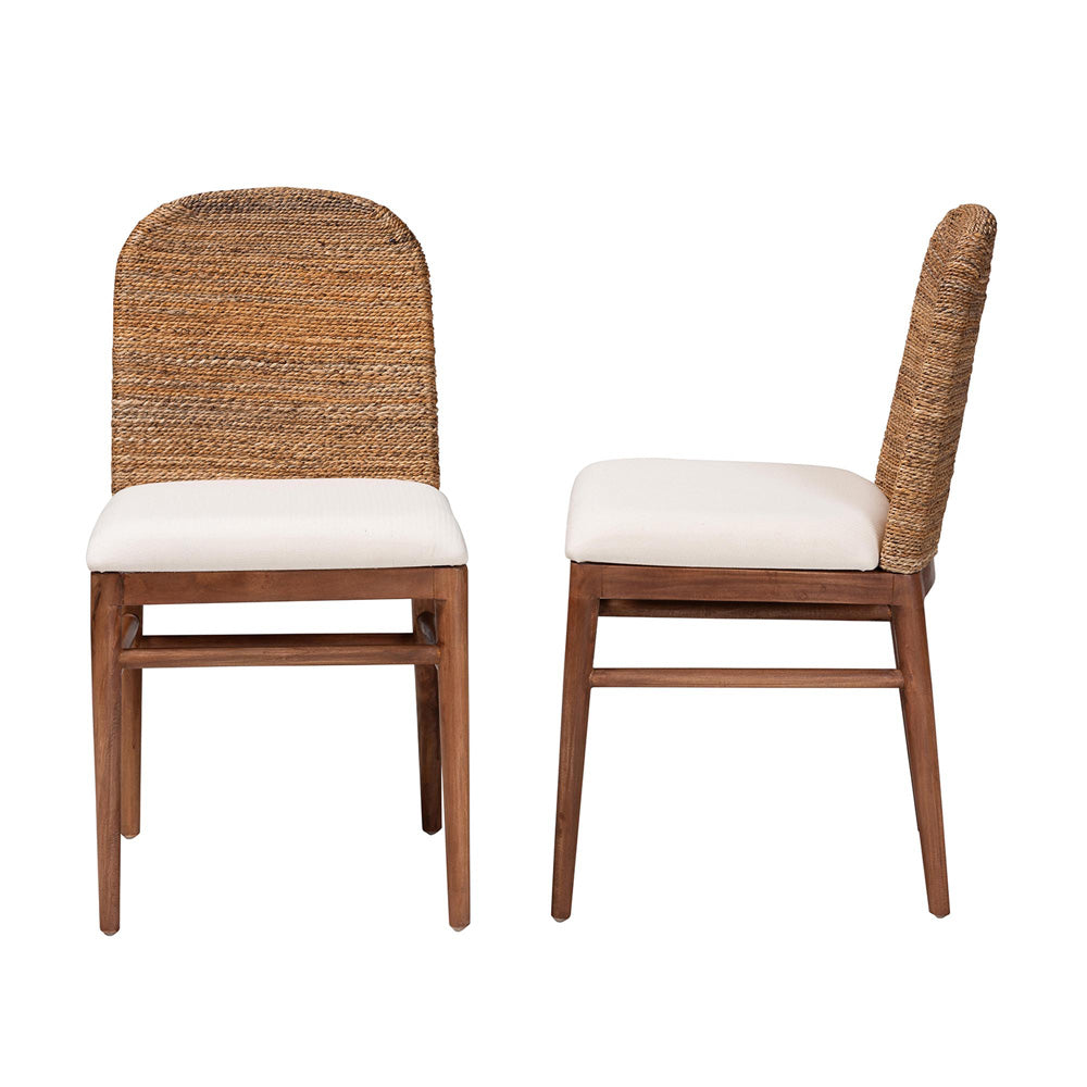 bali & pari - Nadim Set of 2 Dining Chairs in White/Natural Brown/Natural Seagrass - New York-Wood/Banana-DC view 3