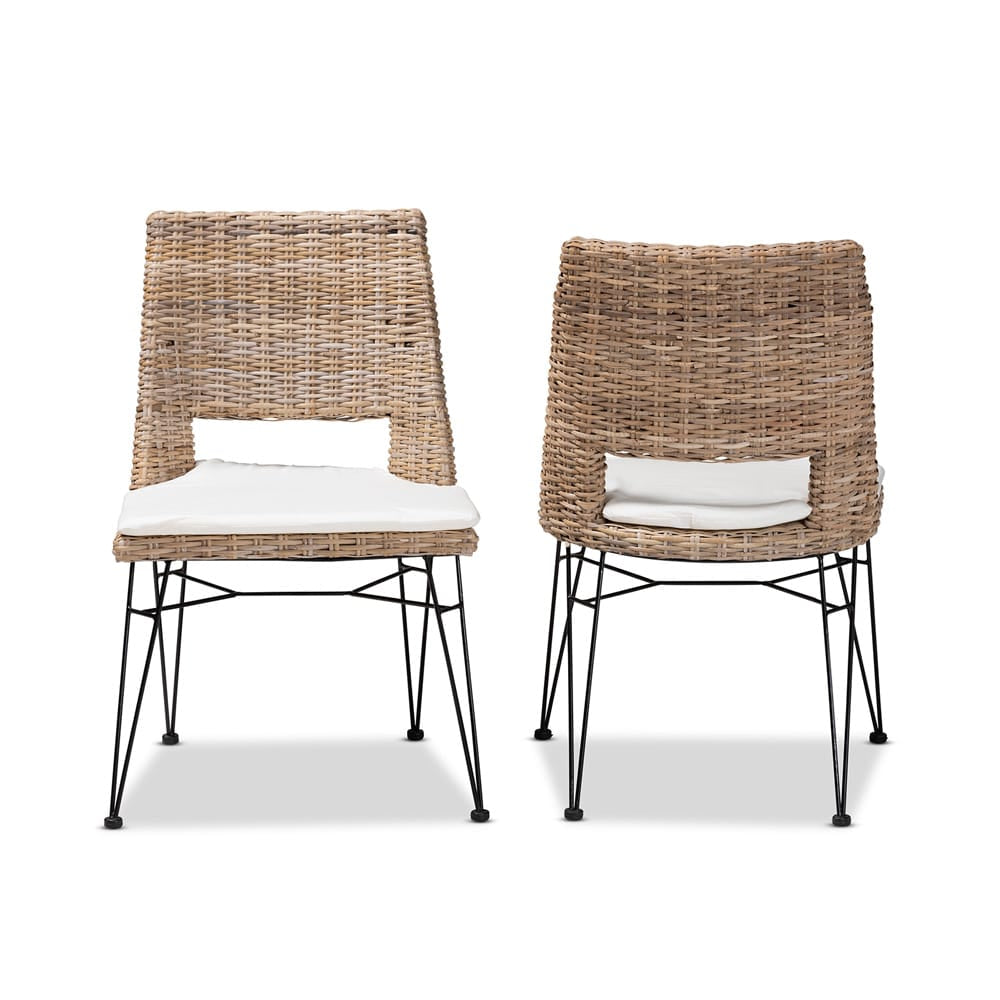 bali & pari - Nafaro Set of 2 Dining Chairs in Greywashed/Black/White - Nafaro-Grey Natural/Black-DC view 2