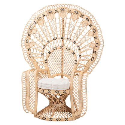 bali & pari - Nafisa Peacock Accent Chair in Natural Brown - WS186-Natural Peacock Rattan-Cushion-Chair view 1