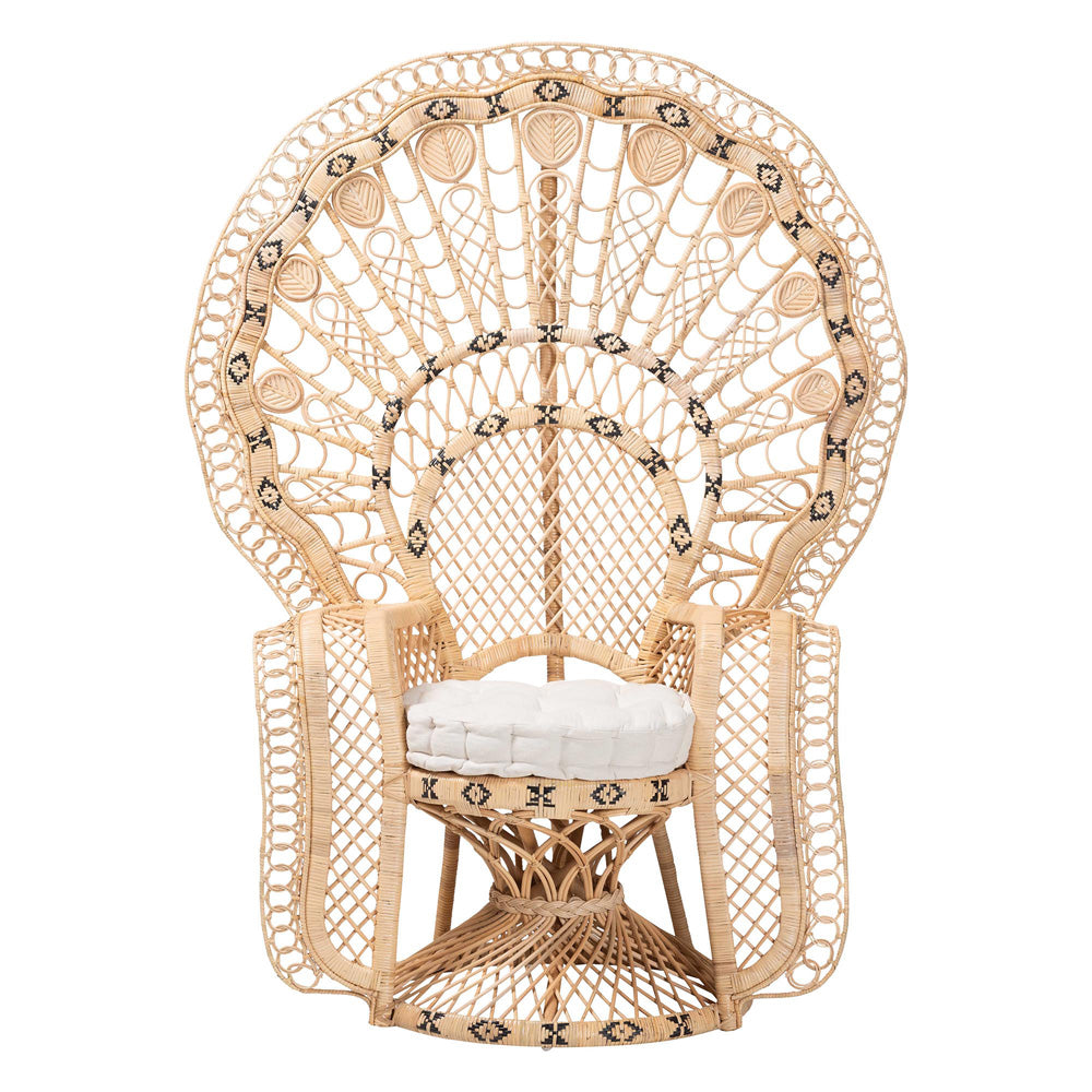 bali & pari - Nafisa Peacock Accent Chair in Natural Brown - WS186-Natural Peacock Rattan-Cushion-Chair view 2