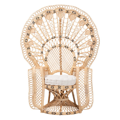 bali & pari - Nafisa Peacock Accent Chair in Natural Brown - WS186-Natural Peacock Rattan-Cushion-Chair view 2