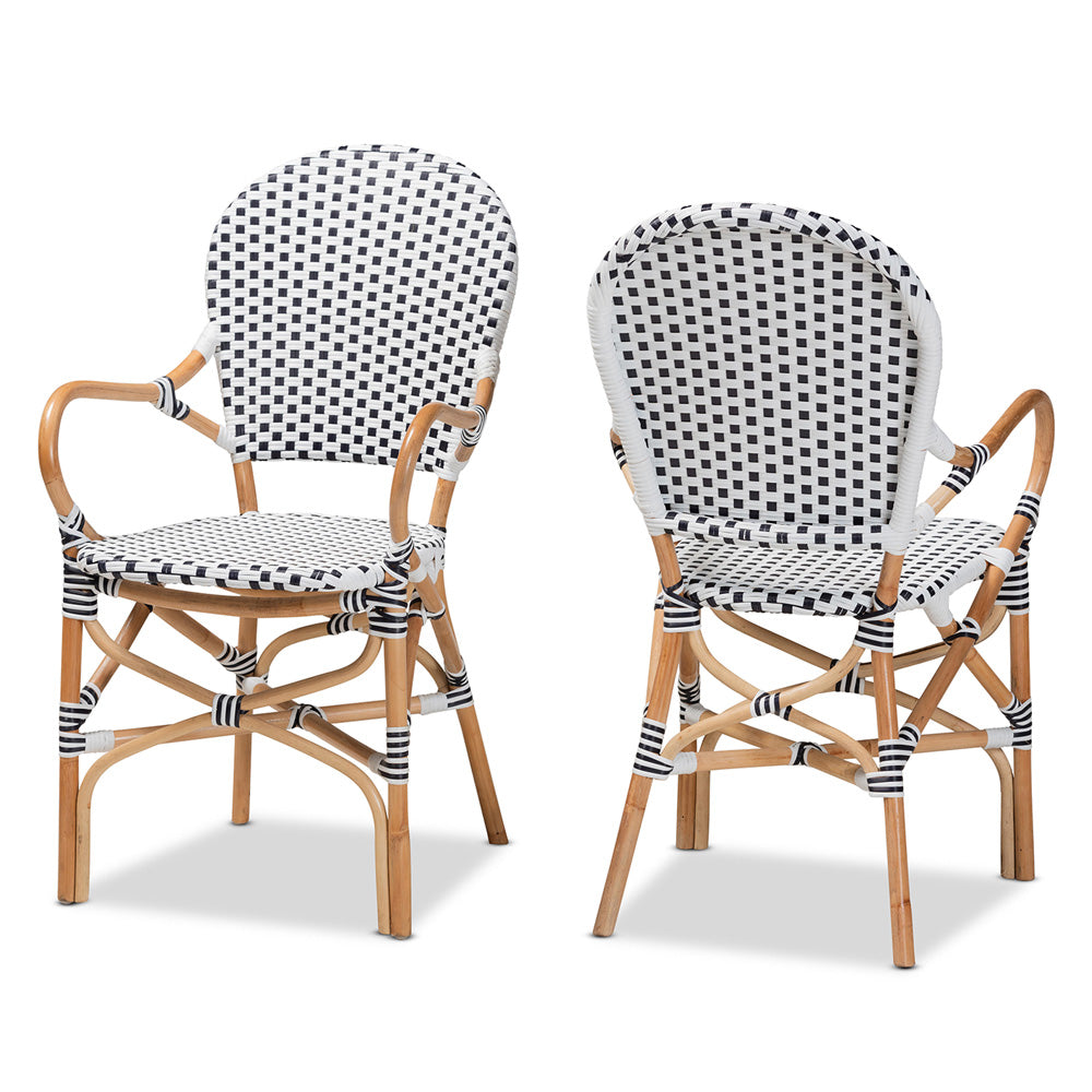 bali & pari - Naila Set of 2 Dining Chairs in Black/White/Brown - DC613-Rattan-DC Arm view 1