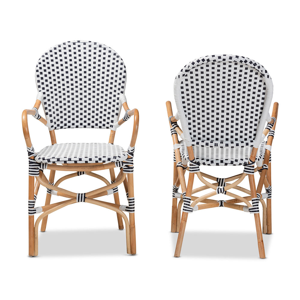 bali & pari - Naila Set of 2 Dining Chairs in Black/White/Brown - DC613-Rattan-DC Arm view 2