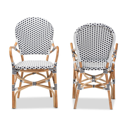 bali & pari - Naila Set of 2 Dining Chairs in Black/White/Brown - DC613-Rattan-DC Arm view 2