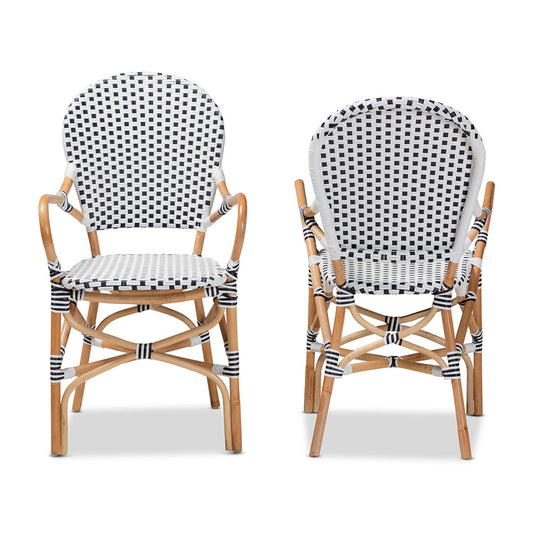 bali & pari - Naila Set of 2 Dining Chairs in Black/White/Brown - DC613-Rattan-DC Arm view 2