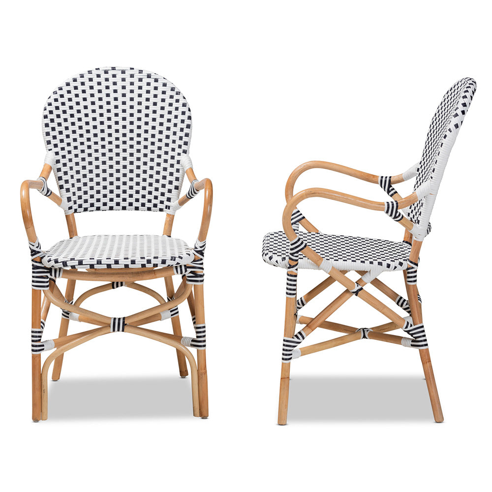bali & pari - Naila Set of 2 Dining Chairs in Black/White/Brown - DC613-Rattan-DC Arm view 3