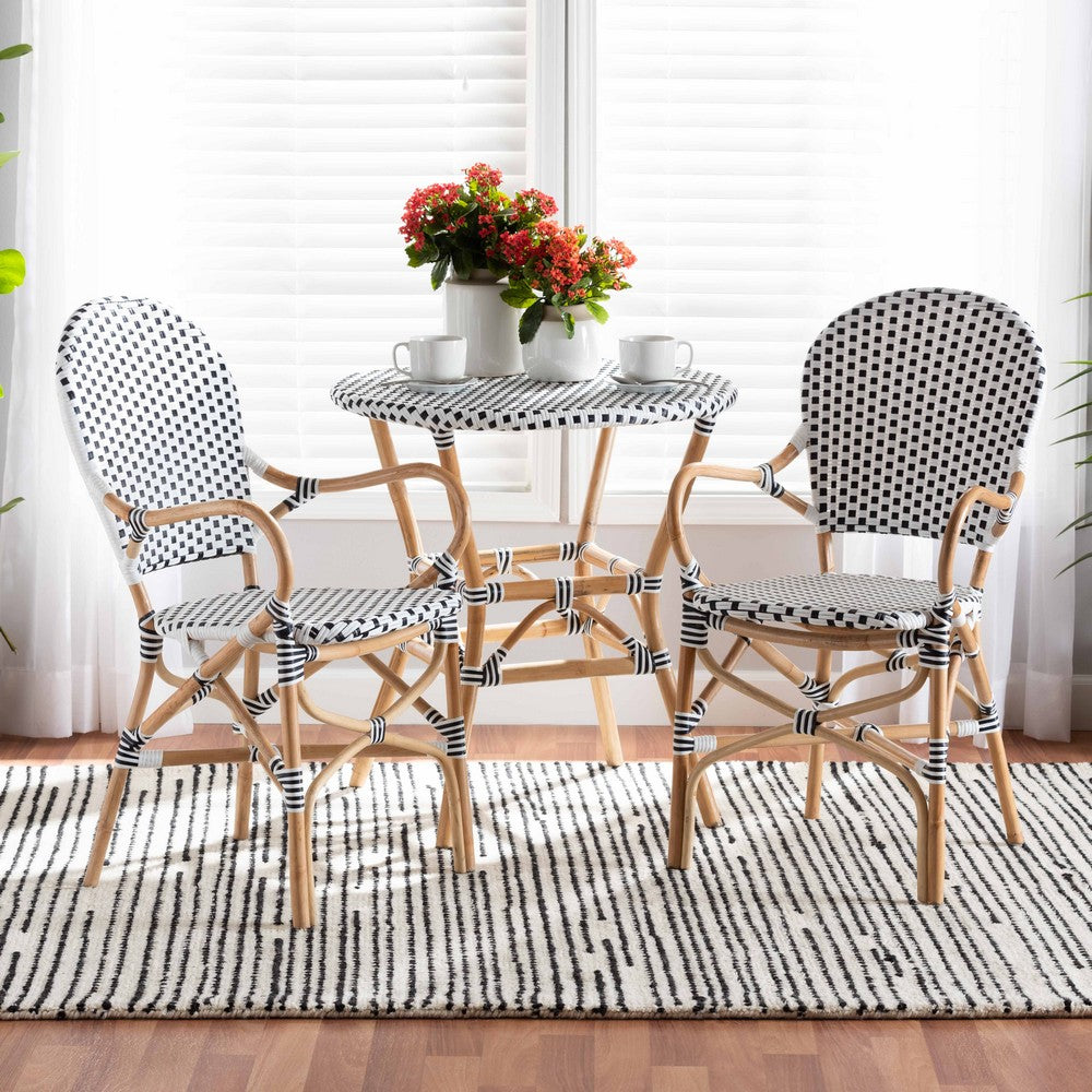 bali & pari - Naila Set of 2 Dining Chairs in Black/White/Brown - DC613-Rattan-DC Arm view 7