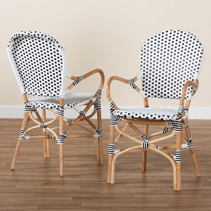 bali & pari - Naila Set of 2 Dining Chairs in Black/White/Brown - DC613-Rattan-DC Arm view 8
