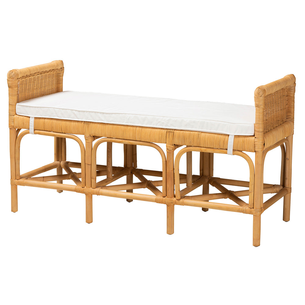 bali & pari - Nairi Bench in White/Natural Brown - WS21-Rattan-Bench view 1