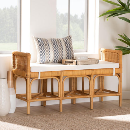 bali & pari - Nairi Bench in White/Natural Brown - WS21-Rattan-Bench view 7