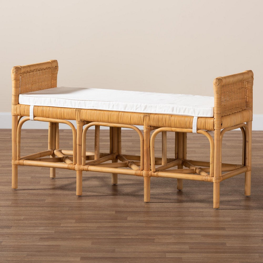bali & pari - Nairi Bench in White/Natural Brown - WS21-Rattan-Bench view 8