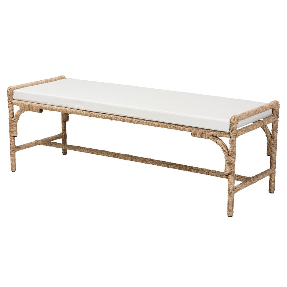 bali & pari - Nasim Bench in White/Natural Brown - F232-FT2-Seagrass-Bench view 1