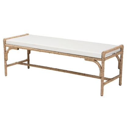 bali & pari - Nasim Bench in White/Natural Brown - F232-FT2-Seagrass-Bench view 1