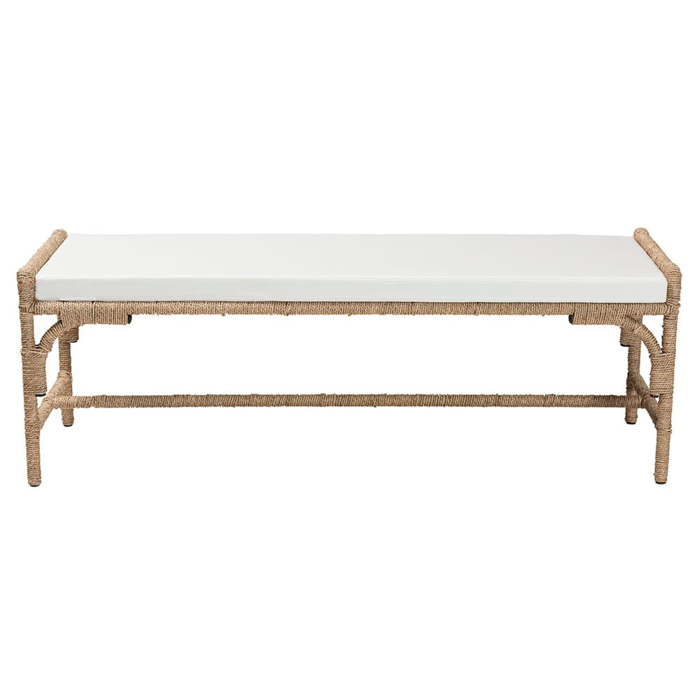 bali & pari - Nasim Bench in White/Natural Brown - F232-FT2-Seagrass-Bench view 2